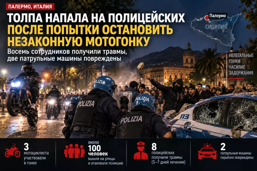 В Палермо толпа напала на полицейских после попытки остановить мотогонки