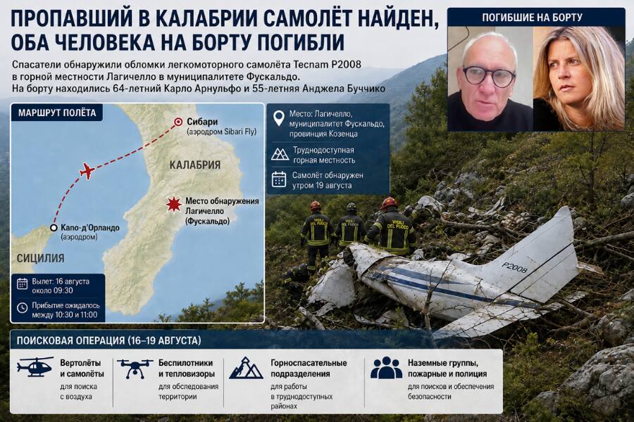 Пропавший в Калабрии самолёт найден оба человека на борту погибли
