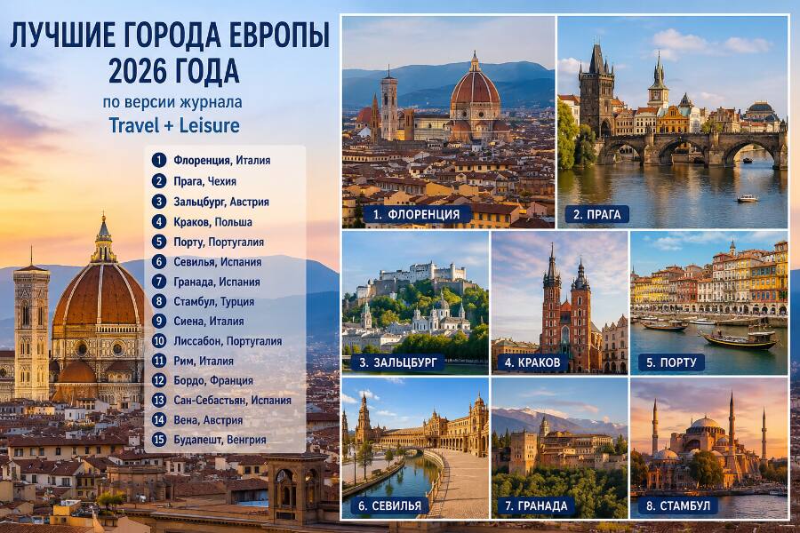 Названы лучшие города Европы 2026 года по версии журнала Travel + Leisure