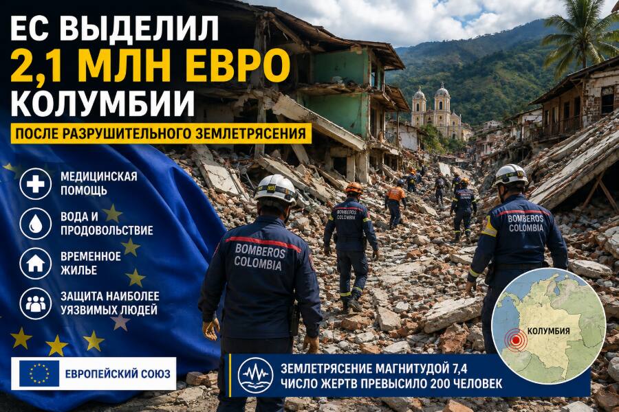 ЕС выделил Колумбии 2,1 млн евро после разрушительного землетрясения