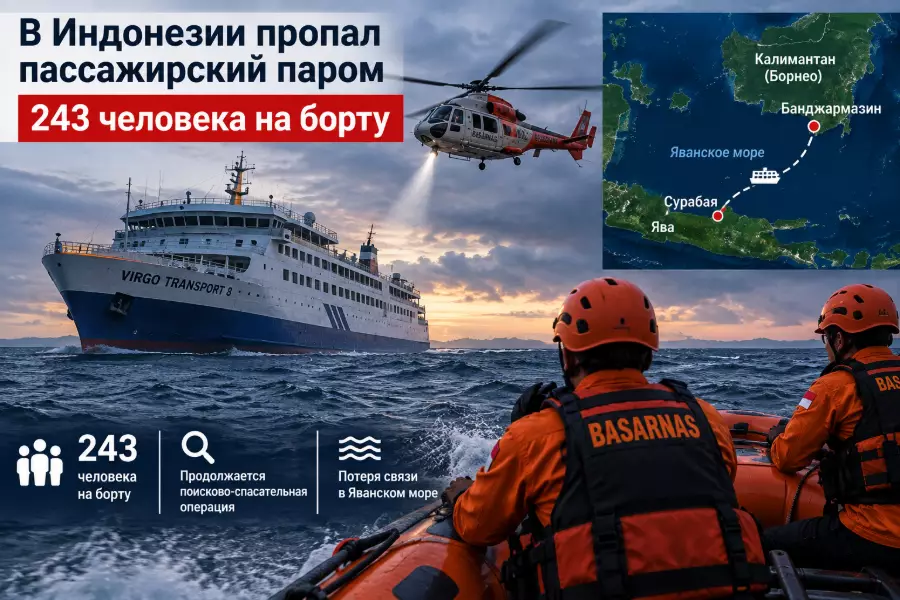 В Индонезии пропал пассажирский паром с 243 людьми на борту