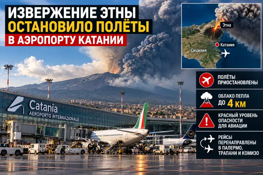 Извержение Этны остановило полёты в аэропорту Катании