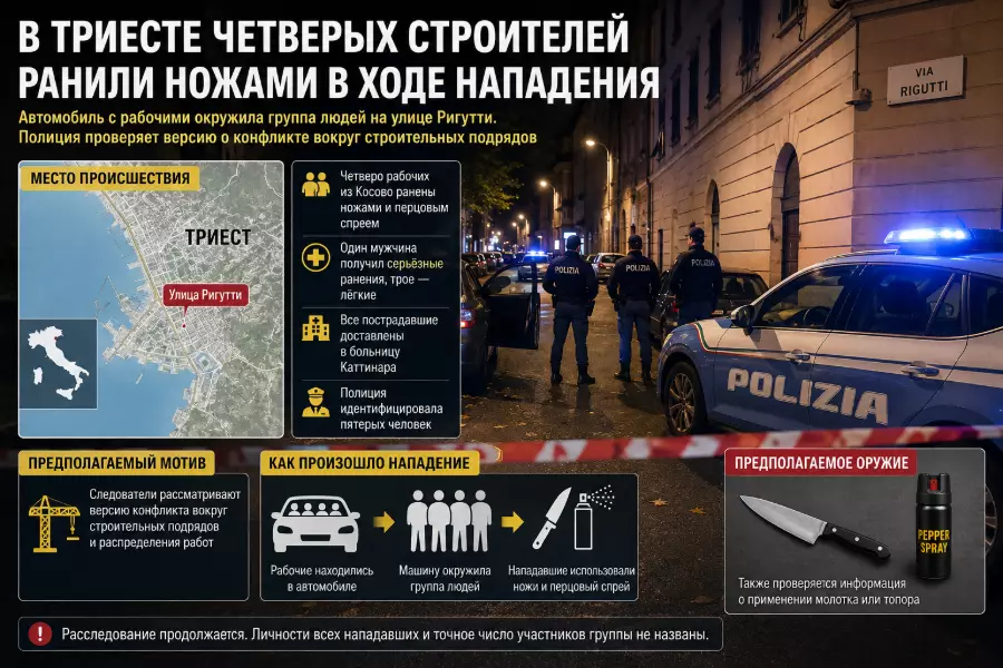 В Триесте четверых строителей ранили ножами в ходе нападения